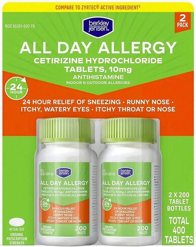 Berkley & Jense 10mg Cetirizine Hydrochloride Antihistamine Tablets, 365 Count in Kuwait