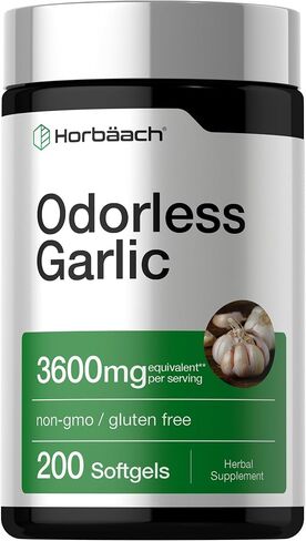 Odorless Garlic Softgels | 250 Count | Ultra Potent Garlic Extract | Non-GMO & Gluten Free Pills | by Horbaach in Kuwait