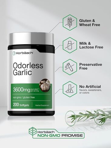Odorless Garlic Softgels | 250 Count | Ultra Potent Garlic Extract | Non-GMO & Gluten Free Pills | by Horbaach in Kuwait