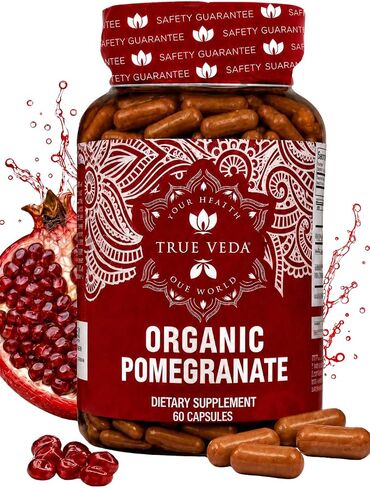 Pomegranate Extract Supplement - Ellagic Acid, High Punicalagins | USDA Certified Organic Pomegranate Supplement | Blend of Pomegranate Fruit, Seeds and Peel Extract | 60 Vegan Pomegranate Capsules in Kuwait