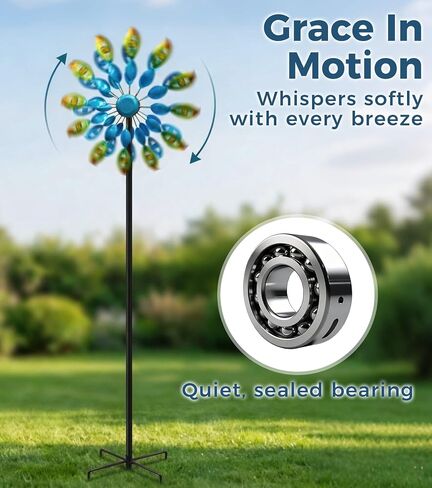 63" Metal Wind Spinner Outdoor, Double-Sided Garden Art Decor in Kuwait