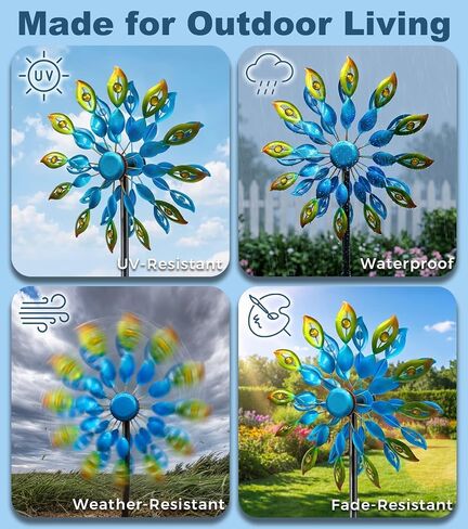 63" Metal Wind Spinner Outdoor, Double-Sided Garden Art Decor in Kuwait