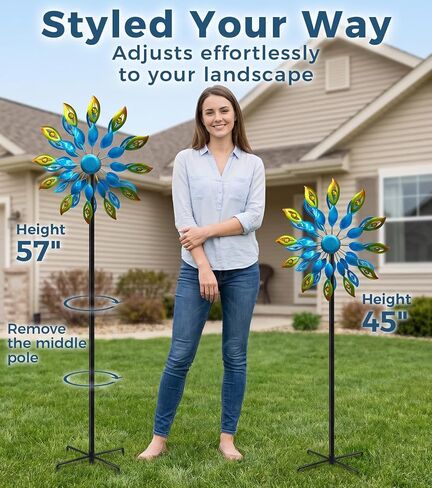 63" Metal Wind Spinner Outdoor, Double-Sided Garden Art Decor in Kuwait