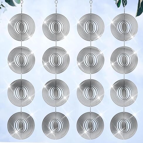 Stainless Steel Bird Deterrents for Outside Patio, Reflective 3D Bird Scare Devices Wind Spinners Outdoor Decor, Woodpecker Deterrent Bird Reflectors to Keep Pigeon Crow Away House Yard Window, Round in Kuwait