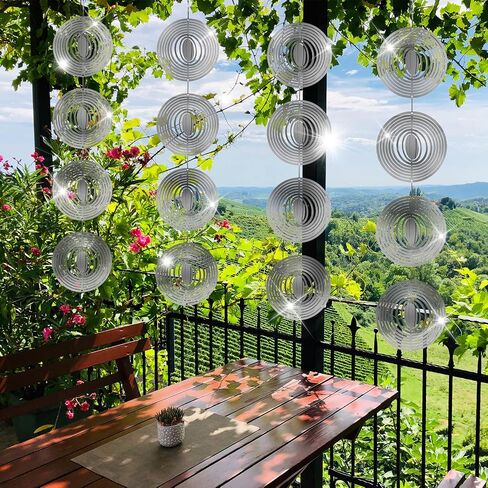 Stainless Steel Bird Deterrents for Outside Patio, Reflective 3D Bird Scare Devices Wind Spinners Outdoor Decor, Woodpecker Deterrent Bird Reflectors to Keep Pigeon Crow Away House Yard Window, Round in Kuwait