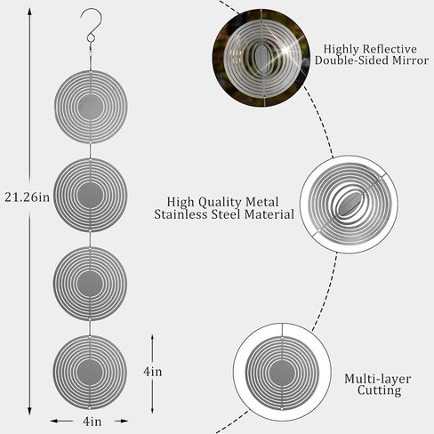 Stainless Steel Bird Deterrents for Outside Patio, Reflective 3D Bird Scare Devices Wind Spinners Outdoor Decor, Woodpecker Deterrent Bird Reflectors to Keep Pigeon Crow Away House Yard Window, Round in Kuwait