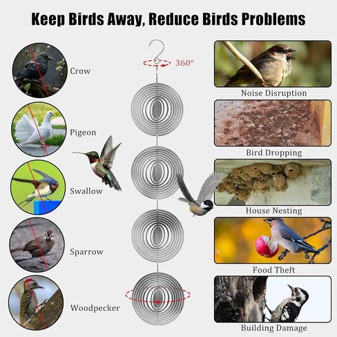 Stainless Steel Bird Deterrents for Outside Patio, Reflective 3D Bird Scare Devices Wind Spinners Outdoor Decor, Woodpecker Deterrent Bird Reflectors to Keep Pigeon Crow Away House Yard Window, Round in Kuwait