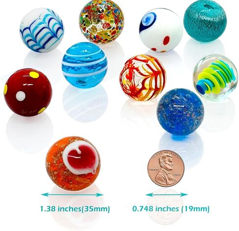 Taken All 10pcs 35mm Handmade Glass Marbles 1.38" Shooters for Ring Game & Home Decor in Saudi Arabia