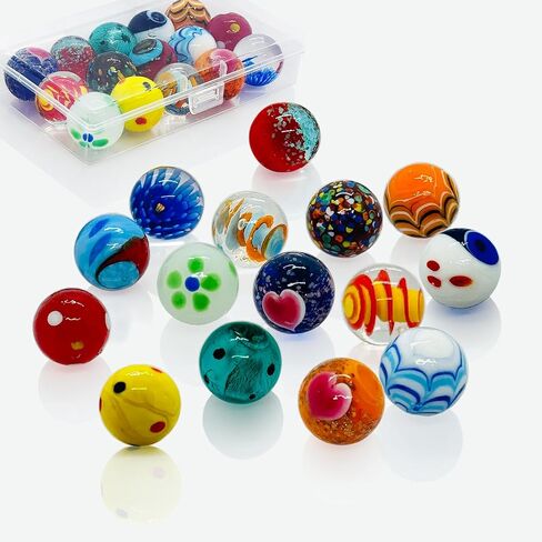 15Pcs Glass Marbles 25mm Large Shooter Marbles, 1" Handmade Colorful Assorted Marbles for Classic Marble Games, Home Decor Vase Fillers, DIY Craft Projects and Marble Run Accessories for Kids Aged 6+ in Saudi Arabia