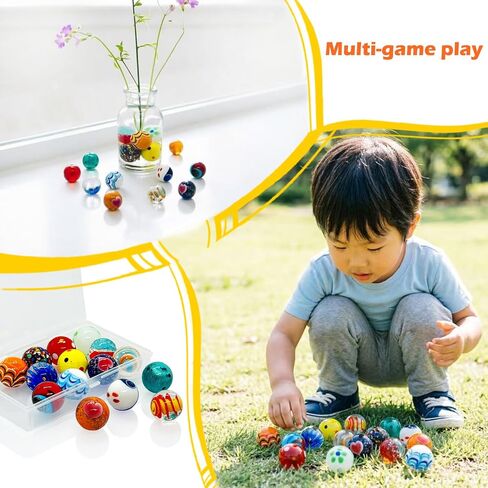 15Pcs Glass Marbles 25mm Large Shooter Marbles, 1" Handmade Colorful Assorted Marbles for Classic Marble Games, Home Decor Vase Fillers, DIY Craft Projects and Marble Run Accessories for Kids Aged 6+ in Saudi Arabia