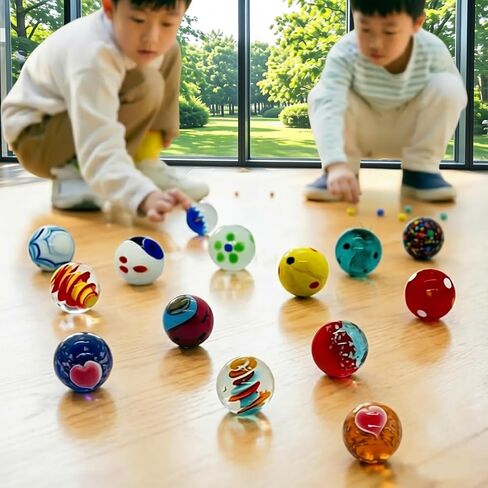 15Pcs Glass Marbles 25mm Large Shooter Marbles, 1" Handmade Colorful Assorted Marbles for Classic Marble Games, Home Decor Vase Fillers, DIY Craft Projects and Marble Run Accessories for Kids Aged 6+ in Saudi Arabia
