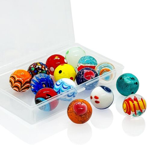 15Pcs Glass Marbles 25mm Large Shooter Marbles, 1" Handmade Colorful Assorted Marbles for Classic Marble Games, Home Decor Vase Fillers, DIY Craft Projects and Marble Run Accessories for Kids Aged 6+ in Saudi Arabia