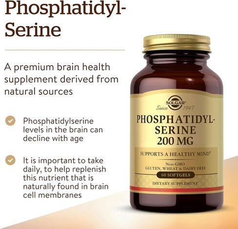 Solgar Phosphatidyl-Serine 200 mg, 60 Softgels - Premium Brain Health Supplement, Supports a Healthy Mind & Cognitive Function - Gluten Free, Dairy Free - 60 Servings in Saudi Arabia
