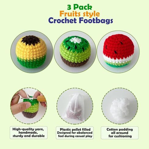 3 Pack Crochet Hacky Footbags, Fruits Style Kick Sack Balls in Kuwait