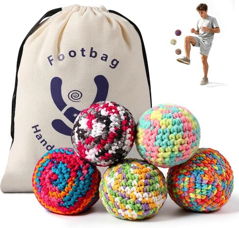 Handmade Crochet Footbag, Soft Woven Cotton Kick hacky Balls, Multicolor Knitted Juggling Balls for Beginners Adults, Portable Stress Relief Fidget Toy for Outdoor Games Beach Camping & Party Favors in Kuwait