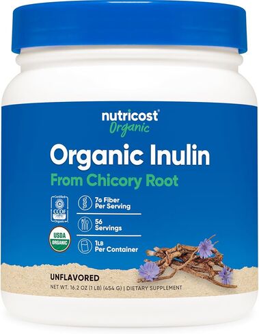 Nutricost Organic Inulin Powder 1LB (454 Grams) 7.5 Grams of Fiber Per Serving - from Chicory Root - Certified USDA Organic in Kuwait