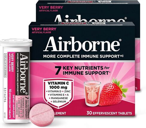 Airborne Elderberry + Zinc & Vitamin C Effervescent Tablets, Immune Support Supplement With Powerful Antioxidant Vitamins A C E, 20 Fizzy Drink Tablets, Elderberry Flavor in Kuwait