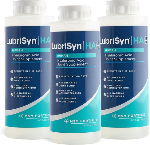 Lubrisyn HA with MSM - Proprietary Vegan Joint Relief Edible Supplement Made in USA for Humans - 3 Pack, 90 Day Supply of Liquid Hyaluronic Acid Formula for Healthy Joints in Kuwait