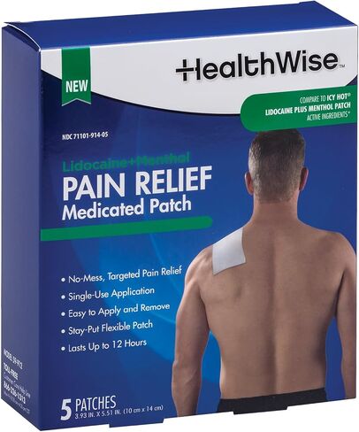 HealthWise Maximum Strength OTC Pain Relief 4% Lidocaine Plus 1% Menthol Pain Relief Patch in Kuwait