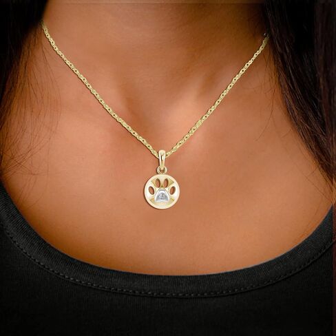 14k Yellow, White Gold Over Sterling Silver Natural Diamond Paw Print Necklace, Necklace, Dog Jewelry for Women, Pendant in Kuwait
