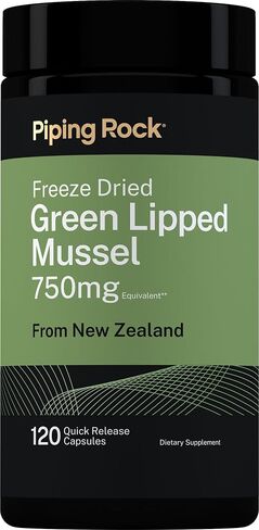 Green Lipped Mussel 750mg | 120 Capsules | Supplement for Humans | Freeze Dried from New Zealand | Non-GMO, Gluten Free | by Piping Rock in Kuwait