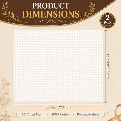 2 Pack Needlepoint Canvas 20 x 18 Inch, 14 Mesh Blank White Embroidery Canvas, Stiff Poly Cotton Needlepoint Mesh Fabric for Cross Stitch, Needlepoint, Punch Needle, DIY Craft Projects in Saudi Arabia