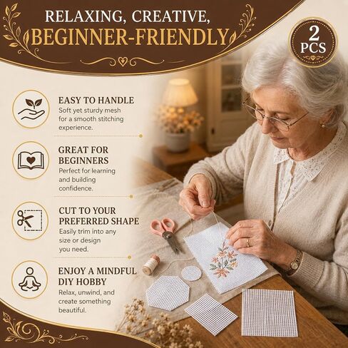2 Pack Needlepoint Canvas 20 x 18 Inch, 14 Mesh Blank White Embroidery Canvas, Stiff Poly Cotton Needlepoint Mesh Fabric for Cross Stitch, Needlepoint, Punch Needle, DIY Craft Projects in Saudi Arabia