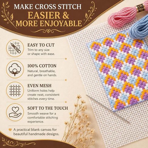 2 Pack Needlepoint Canvas 20 x 18 Inch, 14 Mesh Blank White Embroidery Canvas, Stiff Poly Cotton Needlepoint Mesh Fabric for Cross Stitch, Needlepoint, Punch Needle, DIY Craft Projects in Saudi Arabia