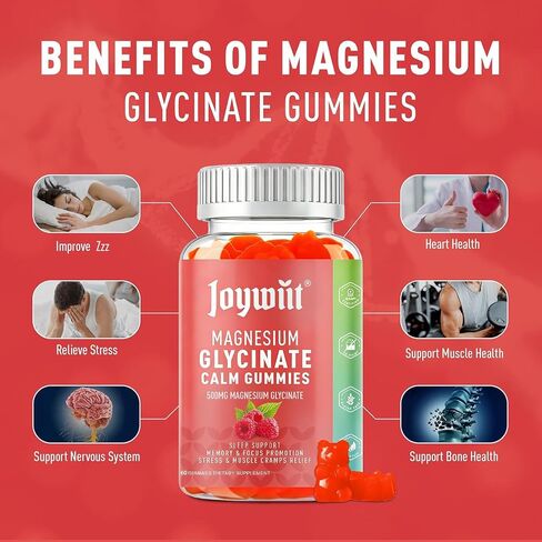 Magnesium Glycinate 500mg with Threonate 200mg for Adults & Kids, Magnesium Gummies with Vitamin D, B6, B12 for Calm Mood & Sleep Support, Non-GMO, Vegan, Pectin - 60 Counts in Kuwait
