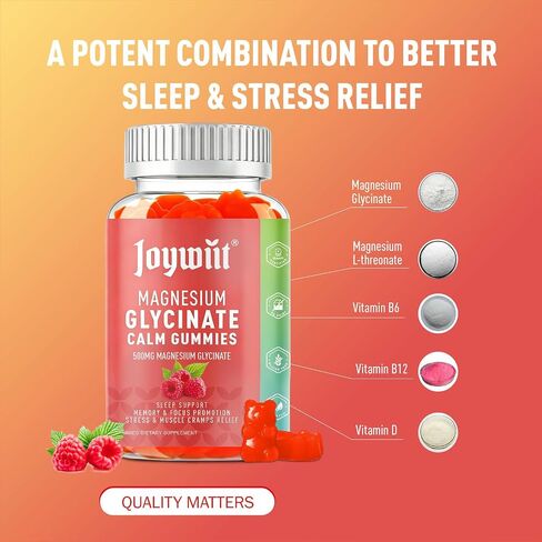 Magnesium Glycinate 500mg with Threonate 200mg for Adults & Kids, Magnesium Gummies with Vitamin D, B6, B12 for Calm Mood & Sleep Support, Non-GMO, Vegan, Pectin - 60 Counts in Kuwait