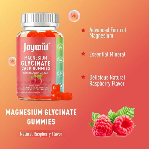 Magnesium Glycinate 500mg with Threonate 200mg for Adults & Kids, Magnesium Gummies with Vitamin D, B6, B12 for Calm Mood & Sleep Support, Non-GMO, Vegan, Pectin - 60 Counts in Kuwait