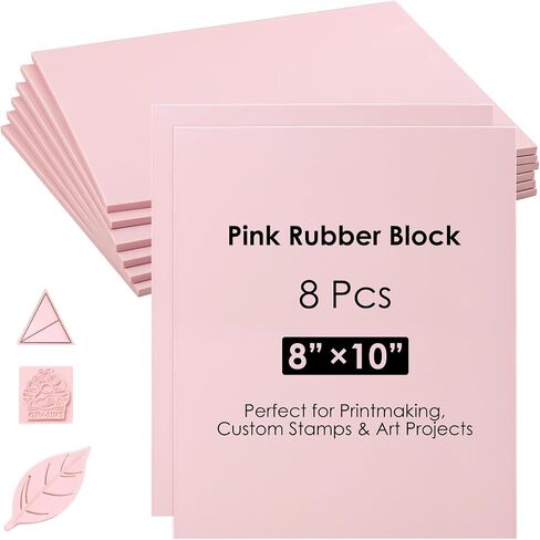 8 PCS 8 x 10 inch Rubber Linoleum Carving Blocks, Pink Linocut Blocks for Stamp Making, Printmaking & Block Printing Supplies in Saudi Arabia
