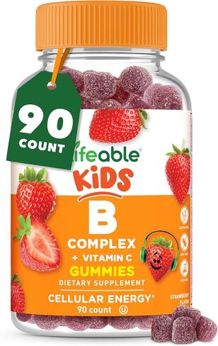 Lifeable Vitamin B Complex with Vitamin C for Kids - Great Tasting Natural Flavor Gummy Supplement - with Niacin, B6, Folic Acid, B12, Biotin & Pantothenic Acid - Energy and Nerve Support, 90 Gummies in Kuwait