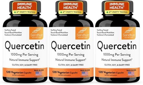 Sandhu's Quercetin 1000mg Per Serving Vegetarian Capsules Bioflavonoids Supports Immune Health & Cardiovascular Health, Respiratory Health 120 Count in Kuwait