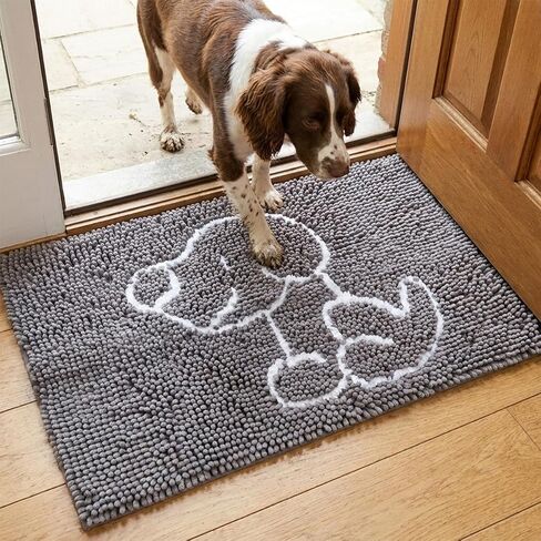 Muddy Mat® Paw Dog Door Embroidery Mat Super Absorbent Microfiber Indoor Outdoor mat for Muddy Paws, Non-Slip Washable Pet Rug, Quick Dry Chenille Entryway Carpet, Machine Washable – Grey 19"x30" in Saudi Arabia