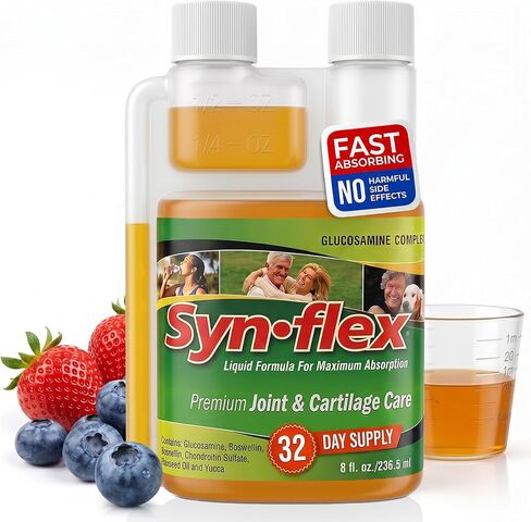 Synflex Liquid Glucosamine Original Formula - Chondroitin, Vitamins, Minerals - Drink Supplement for Men & Women, Helps Support Joint & Cartilage Health - Berry Flavor, 32 Day Supply in Kuwait