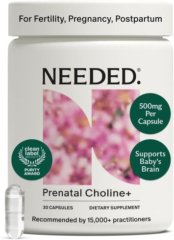 Needed Prenatal Choline - Optimal Prenatal Choline Add On, 250Mg Talc-free Vegan, Filler, Heavy Metals Free, Brain Development in Utero/Early Life, With VitaCholine, Non-GMO, Allergen Free 60 Capsules in Kuwait
