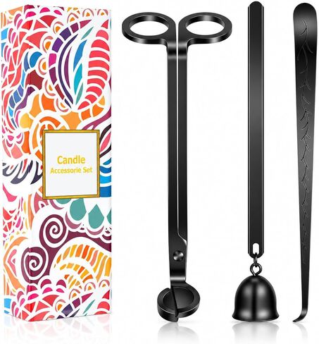 Saiveina 3 in 1 Candle Accessory Set, Candle Wick Trimmer, Wick Dipper, Candle Snuffer Extinguisher, Candle Care Kit with Gift Package for Candle Lover(Black) in Kuwait