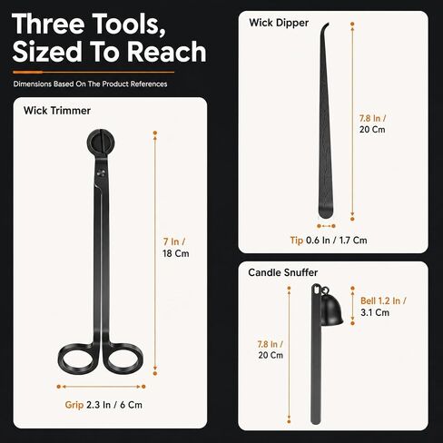Saiveina 3 in 1 Candle Accessory Set, Candle Wick Trimmer, Wick Dipper, Candle Snuffer Extinguisher, Candle Care Kit with Gift Package for Candle Lover(Black) in Kuwait