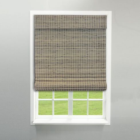 Radiance Cordless Bamboo Roman Shades for Windows - Flatstick Bamboo Blinds for Semi-Private Light Control - Easy to Lift & Fold Up Window Shades - Driftwood - 39 in. W x 64 in. L - (2208864E) in Saudi Arabia