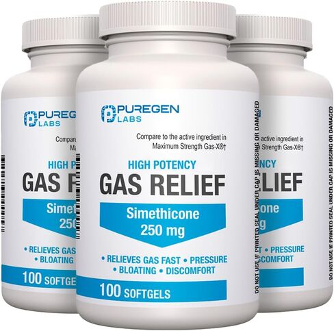 كبسولات هلامية لينة لتخفيف الغازات ذات قوة قصوى من P Puregen Labs مع سيميثيكون 250 مجم تخفف الضغط والانتفاخ والانزعاج المؤلم مقارنة بغاز X وPhazyme - إجمالي 200 قطعة in Kuwait