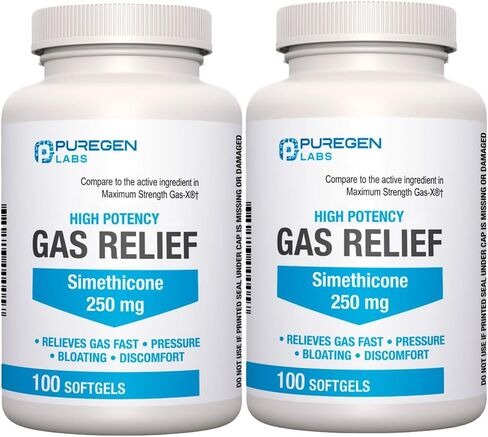 P Puregen Labs Maximum Strength Gas Relief Softgels with Simethicone 250 mg Relieve Pressure, Bloating and Painful Discomfort Compare to Gas-X and Phazyme -200 Count Total in Kuwait