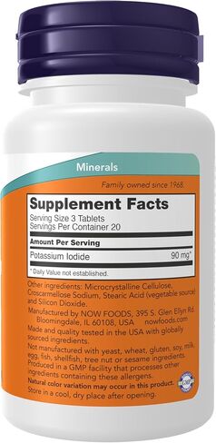 NOW Supplements, Potassium Iodide 30 mg, Non-GMO Project Verified, Dietary Supplement, 60 Tablets in Kuwait