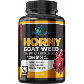 Horny Goat Weed 1590mg Extra Strength Blend, 120 Capsules, w. Maca, Arginine, Ginseng, Tribulus, Tongkat, Libido, Stamina, Energy Support, Non-GMO Formula, 120 Caps in Saudi Arabia