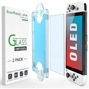 am فيلم شاشة حماية زجاجية من ون تاتش مصممة لجهاز نينتندو سويتش OLED موديل 2021 - مع مجموعة محاذاة تلقائية، خالية من الفقاعات [عبوتان] in Kuwait