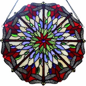 Bieye W10012 Red Dragonfly Tiffany Style Stained Glass Window Panel with Chain, Round Shape, 22 inches Wide in Kuwait