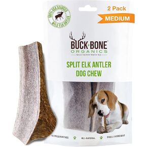 Buck Bone Organics Dog Chews, Antlers for Dogs, Premium Natural Elk, Long Lasting Dog Bones for Aggressive Chewers, No Preservatives, Wild Shed in the USA (Medium 2 Pack) in Kuwait