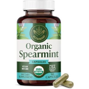 Spearmint 100 Capsules - 1000 mg - Organic Mentha Spicata Dietary Daily Supplement - Natural Support for Digestive & Respiratory Function - for Stress Relief - Vegan, Non-GMO in Kuwait