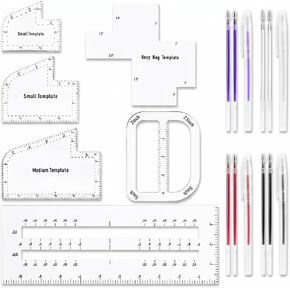 6pcs Boxy Bag Making Templates,Acrylic Sewing Tools Set with 12PCS Heat Erasable Pens for Beginners DIY Sewing,Including Boxed Bag Curve Bag, Zip Pocket & 3 Sizes of Handbag Templates in Kuwait