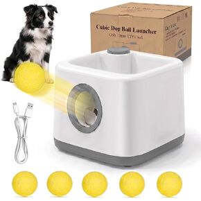 JIANAYANA Automatic Dog Ball Launcher, Auto & Manual Dual Mode Interactive Dog Toy, 4 Adjustable Distances with 5 ETPU Balls, Anti-Card Ball for Indoor Outdoor All Breeds in Saudi Arabia